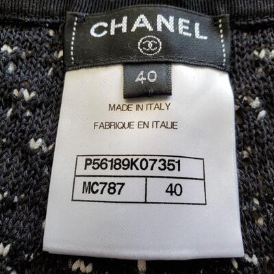 Chanel black and white silk & cotton crew neck blouse