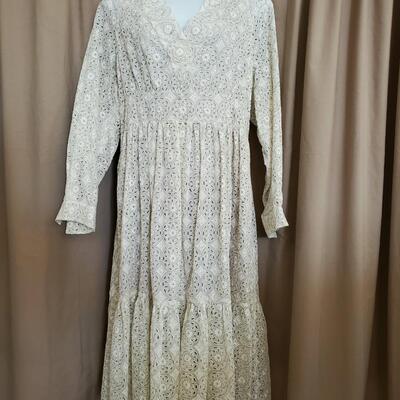 Chanel white patterned lace cut out dress - size 44