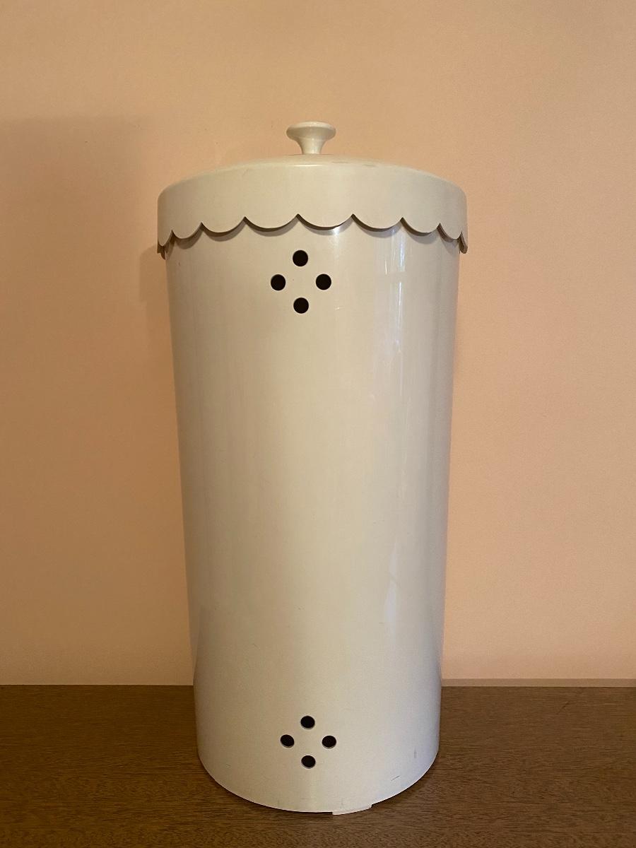 Lot 201 Vintage White Hamper and Trash Can set