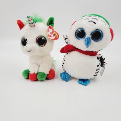 TY CHRISTMAS BEANIE BOOS- UNICORN & OWL