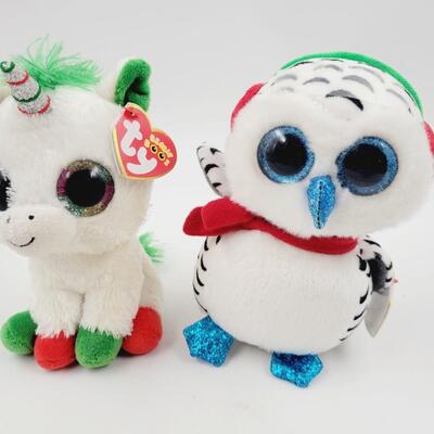 TY CHRISTMAS BEANIE BOOS- UNICORN & OWL
