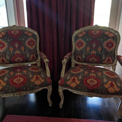 Two French Provincial Oversized Bergere Arm Chairs