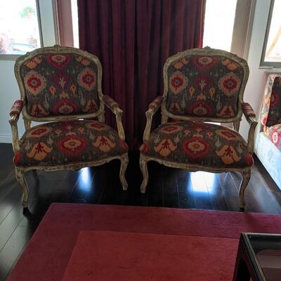 Two French Provincial Oversized Bergere Arm Chairs