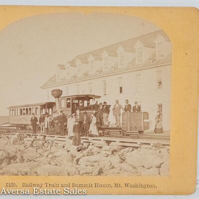 STEREOVIEW - TRAIN at SUMMIT HOUSE  Mt WASHINGTON