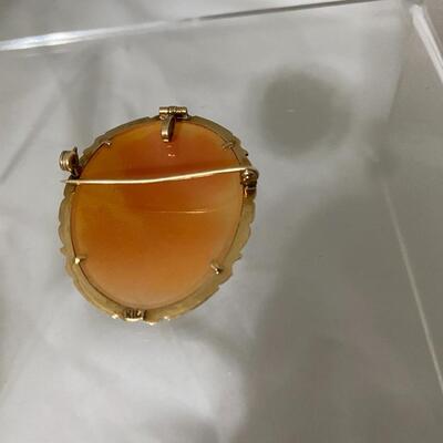 Antique 14 Karat Yellow Gold and Cameo Shell Brooch/Pendant