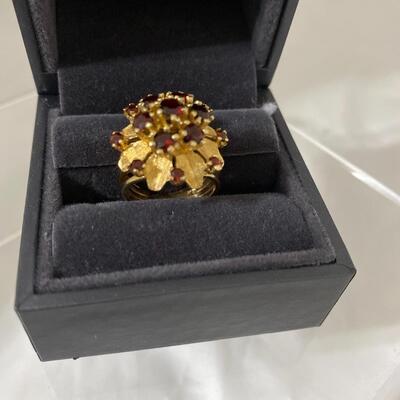 14 Karat Gold and Garnet Cocktail Ring Size 4