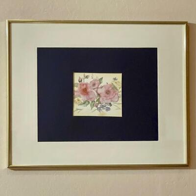 LOT 56:Vintage Framed Art - Floral Watercolor, Artist Signed