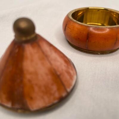 3 miniature pots with lids and 1 miniature brass genie incense burner