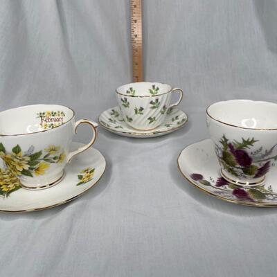 3 Vintage Tea Cups with matching saucers