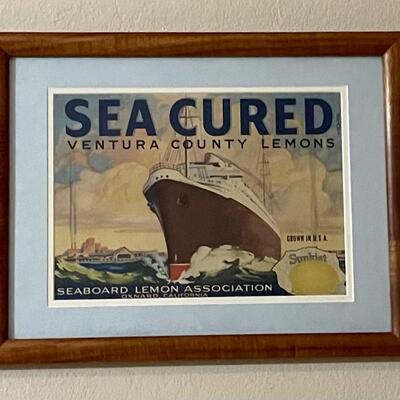 LOT 57:Vintage Framed Art - Crate Label, Sea Cured Lemons