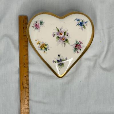 Gold Trimmed Decorated Heart Shaped Porcelain And Vintage Gold Box with Latch