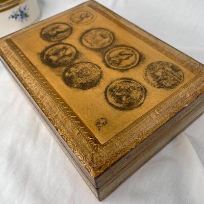 Gold Trimmed Decorated Heart Shaped Porcelain And Vintage Gold Box with Latch