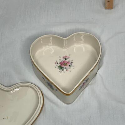 Gold Trimmed Decorated Heart Shaped Porcelain And Vintage Gold Box with Latch