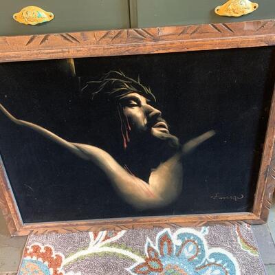 Large Vintage Velvet Painting Jesus 33 3/4â€ x 28 3/4â€