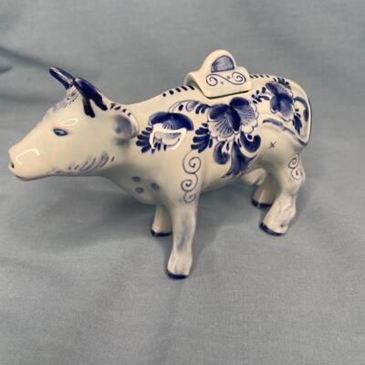 Vintage Delft Cow Creamer with Lid
