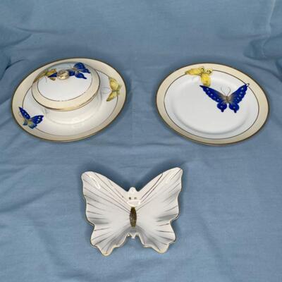 Butterfl plate, trinket dish and covered bowl