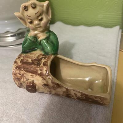 Cute vintage elf on a log 1940â€™s