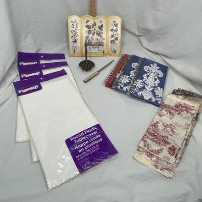 Misc paper items and cute 4 hook key holder, vintage beaded letter opener, shell pen holder SS