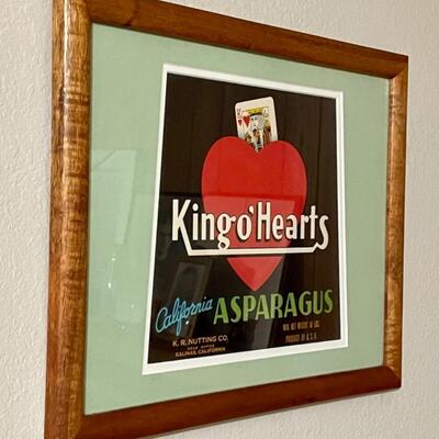 LOT 60:Vintage Framed Art - Crate Label King oâ€™ Hearts Asparagus