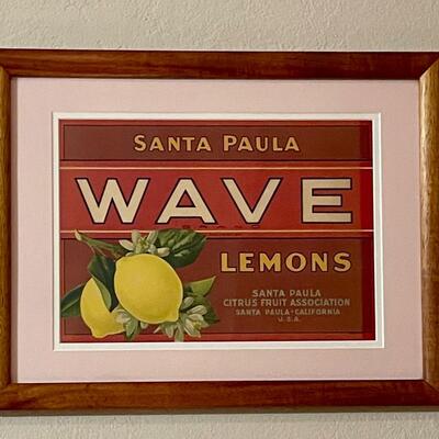 LOT 61:Vintage Framed Art - Crate Label Wave Lemons