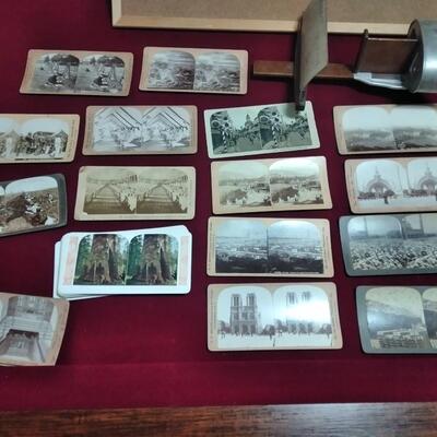 LOT 41 ANTIQUE STEREOSCOPE WITH VIEWING CARDS