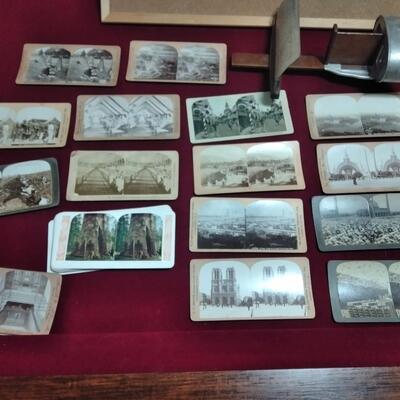 LOT 41 ANTIQUE STEREOSCOPE WITH VIEWING CARDS