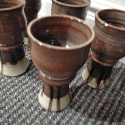 LOT 95  SIX SIGNED CLAY STEMMED GOBLETS
