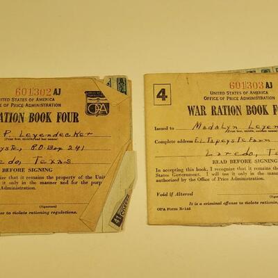 Lot 13: (2) Vintage Ration Books in Leather Envelope
