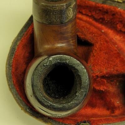 Lot 21: Antique 1903 Carved US Military Academy Sterling & Wood Pipe marked JM in Original Case