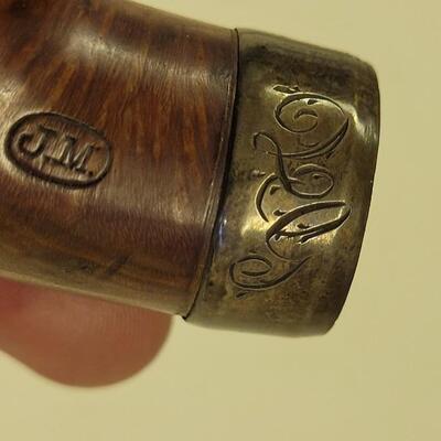 Lot 21: Antique 1903 Carved US Military Academy Sterling & Wood Pipe marked JM in Original Case