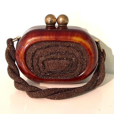 LOT 1 - Elinor Ince Bakelite 1920's Bronze Beaded Box Purse Handbag