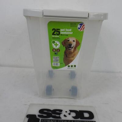 Pet Food Container For 25 Pounds Of Food Clear Plastic With Wheels Cream Lid Estatesales Org