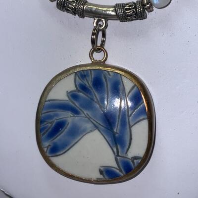 Chunky Necklace with Blue and White Chinese Porcelain