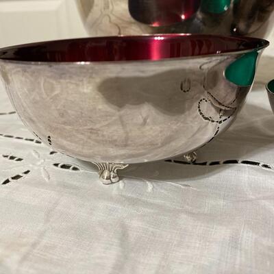 Four Vintage Silver Plate and Enamel Bowls