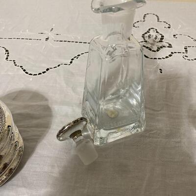 Silver Coasters, Creamer with Sterling Base and Vintage Oil and Vinegar Bottle