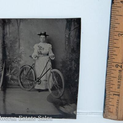 TINTYPE - LADY AND HER BICYCLE