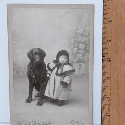 Antique Cabinet Photo - A Girl and Her Dog