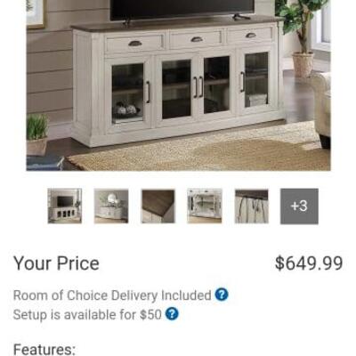 White wood TV stand cabinet, including 4 solid door inserts and removable back for easy access