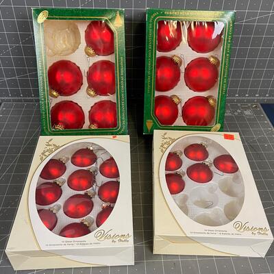 4 Boxes of Red Satin Christmas Bulbs Glass