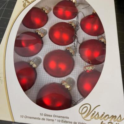 4 Boxes of Red Satin Christmas Bulbs Glass