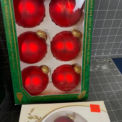 4 Boxes of Red Satin Christmas Bulbs Glass