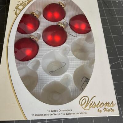 4 Boxes of Red Satin Christmas Bulbs Glass