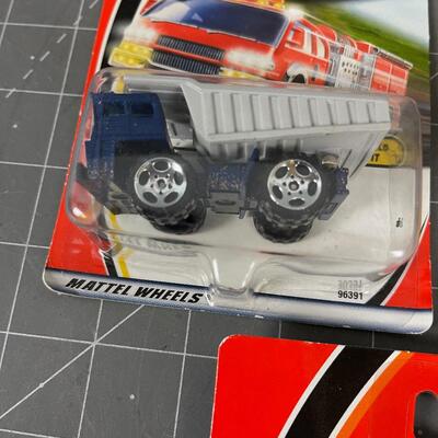 (3)  Matchbox Cars New Dump Truck, Cement Truck Bulldozer
