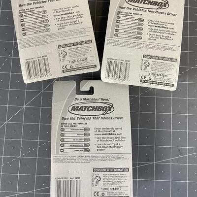 (3)  Matchbox Cars New Dump Truck, Cement Truck Bulldozer