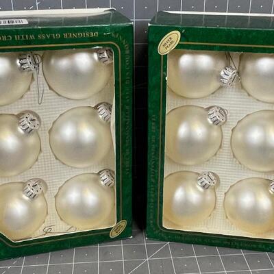 2 sets of White Satin Christmas Ornament, Like New 
