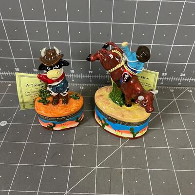 2 Cowboy and Cow Treasure Boxes 