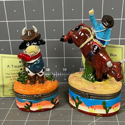 2 Cowboy and Cow Treasure Boxes 