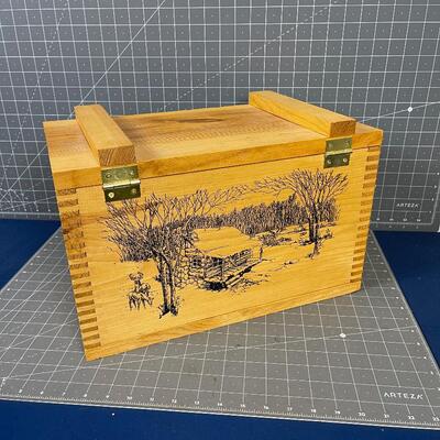Wood Box with Etched Scene Cabin in the Woods 