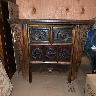 Asian carved table and chair