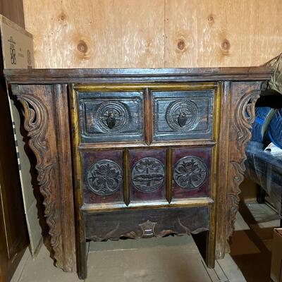 Asian carved table and chair